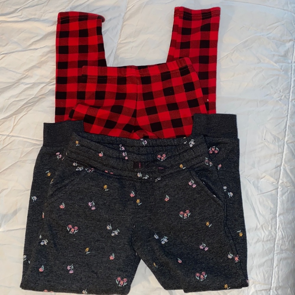 Carters Buffalo Plaid & Flower Joggers 4